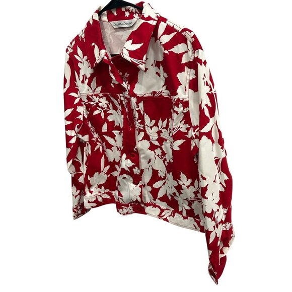 Drapers & Damons Red White Floral Womens Jacket Sz Large - Picture 3 of 8